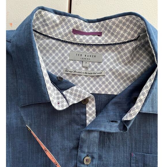 Ted Baker London Navy Blue Linen Cotton Blend Long Sleeve shirt Sz 7 (XXXL) $210 - Picture 10 of 15